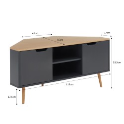 Meuble tv d'angle LYNAgris et effet chêne2 portes 115cm