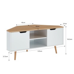 Meuble tv d'angle LYNAblanc et effet chêne2 portes 115cm