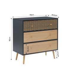 Commode CAPUCINEnoir et effet bois 3 tiroirs