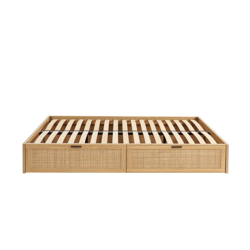 Cadre de lit à tiroirs AMANA cannage rotin 140x190 sommier inclus
