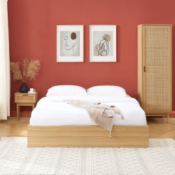 Cadre de lit à tiroirs AMANA cannage rotin 160x200 sommier inclus