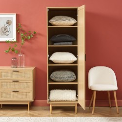 Armoire AMANA effet chêne et cannage rotin 1 porte h180cm