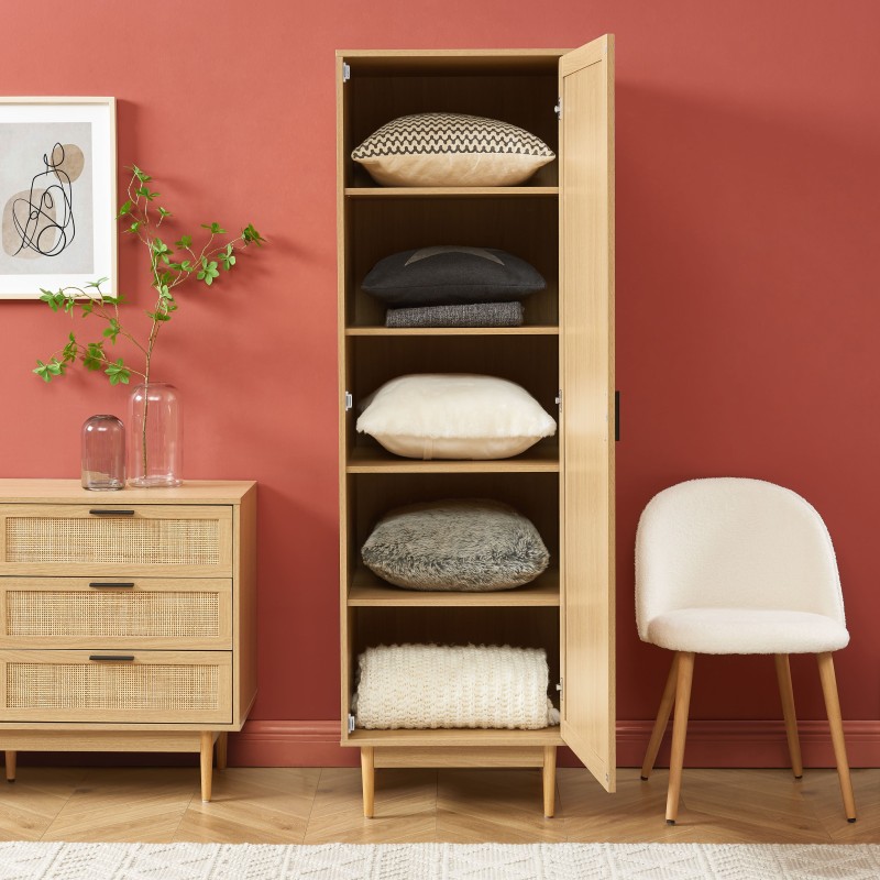 Armoire AMANA effet chêne et cannage rotin 1 porte h180cm