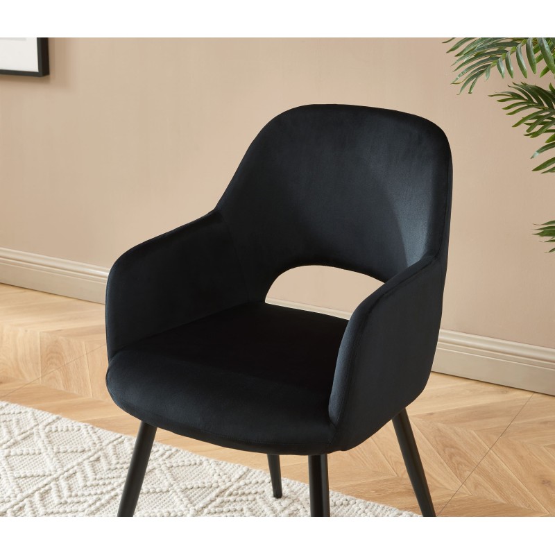 Chaise PHILOMENE velours noir pieds en métal noir