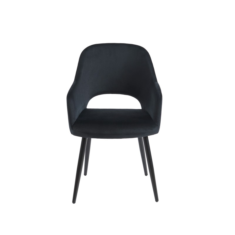 Chaise PHILOMENE velours noir pieds en métal noir