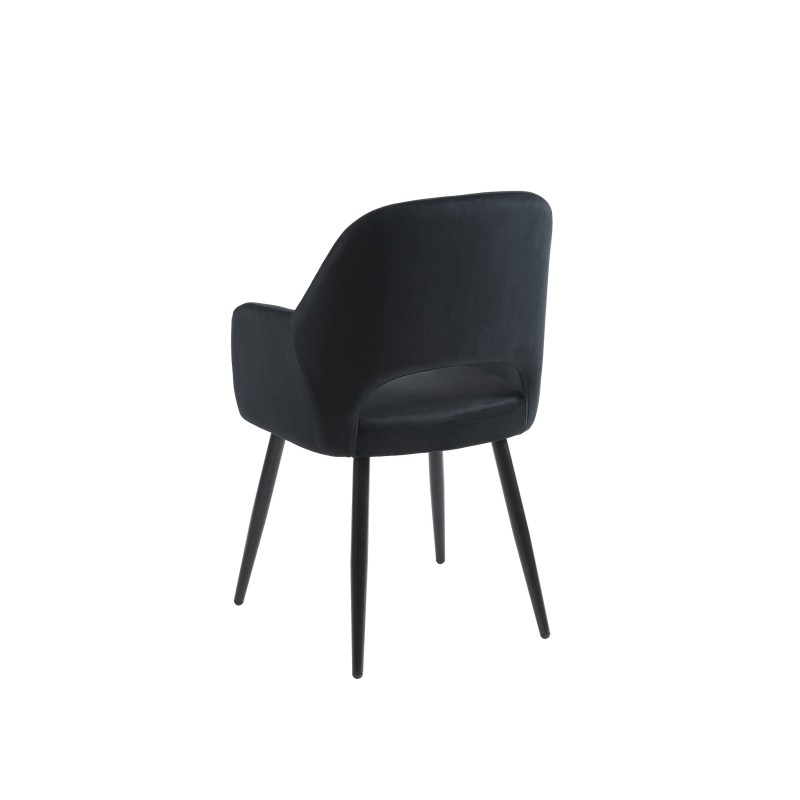 Chaise PHILOMENE velours noir pieds en métal noir