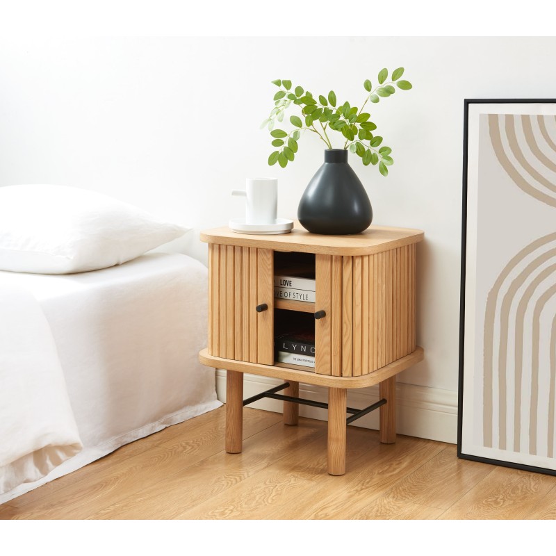 Table de chevet ERNEST 2 portes coulissantes 2 niches Bois, L45cm