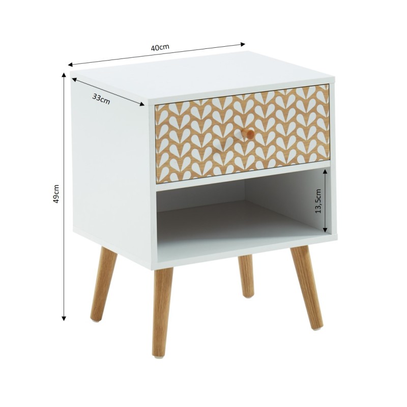 Table de chevet CAPUCINEblanc et effet chêne1 tiroir 40cm