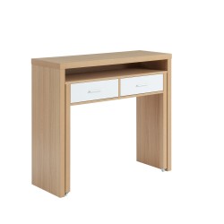 Bureau extensible STUDIOblanc et effet chêne2 tiroirs