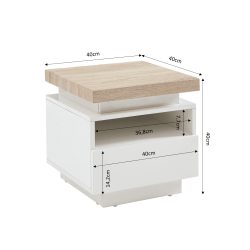 Table de chevet à led COSMOSlaqué blanc et effet chêne 1 tiroir