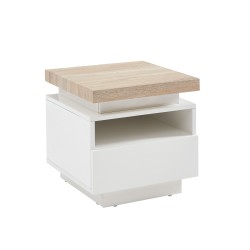 Table de chevet à led COSMOSlaqué blanc et effet chêne 1 tiroir