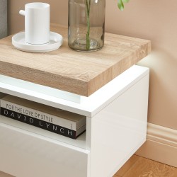 Table de chevet à led COSMOSlaqué blanc et effet chêne 1 tiroir