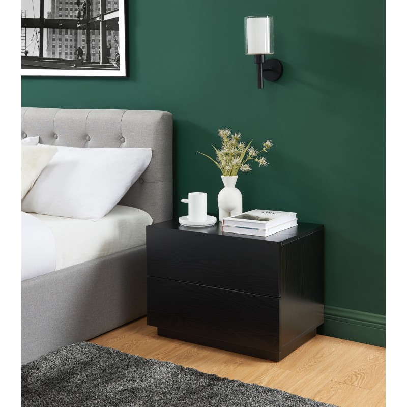 Table de chevet à led MORPHEE noire 2 tiroirs