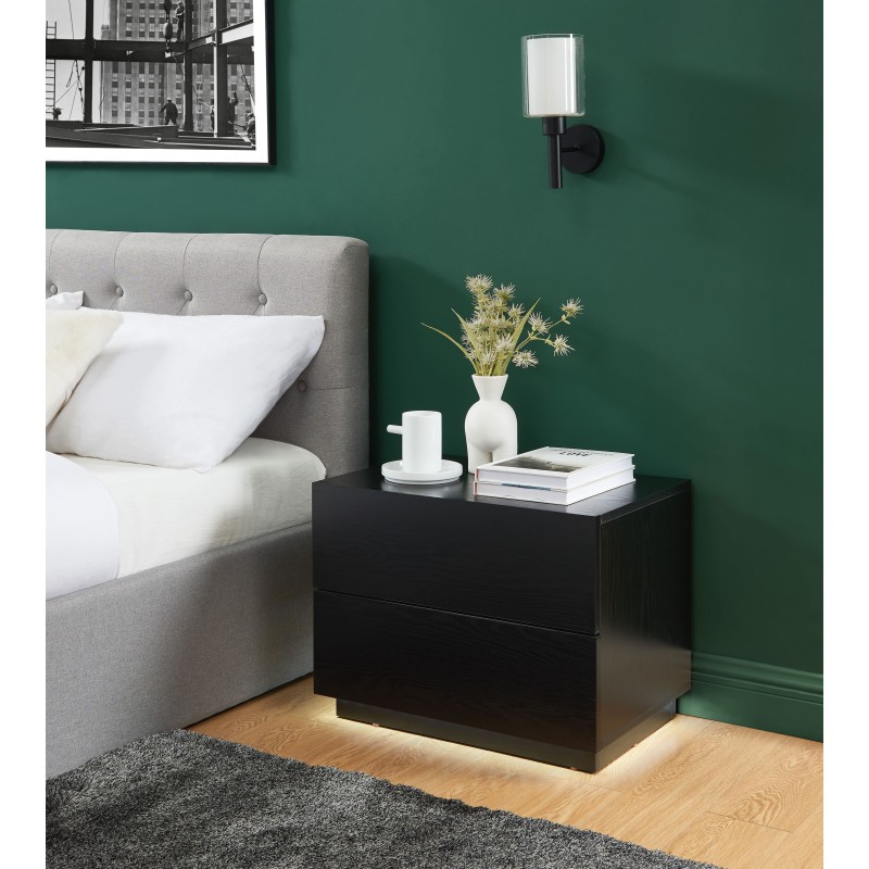 Table de chevet à led MORPHEE noire 2 tiroirs