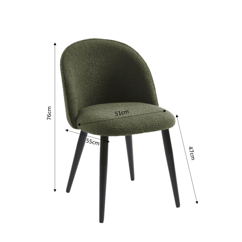 Lot de 2 chaises MACARON tissu boucelttes kaki pieds métal noir