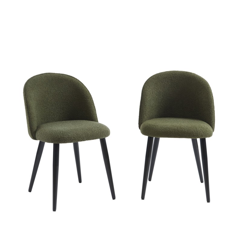Lot de 2 chaises MACARON tissu boucelttes kaki pieds métal noir