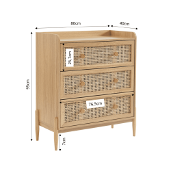 Commode PABLO cannage rotin et effet bois 3 tiroirs