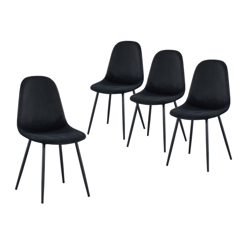 Lot de 4 chaises LENAvelours noirpieds en métal noir