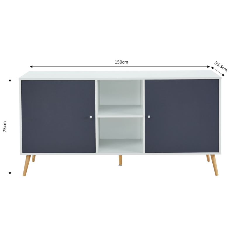 Buffet BABETTEblanc et gris anthracite150cm