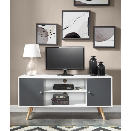 Meuble tv BABETTEblanc et gris anthracite116cm