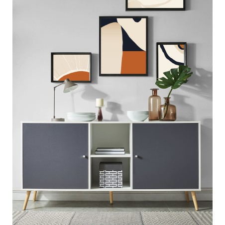 Buffet BABETTEblanc et gris anthracite150cm