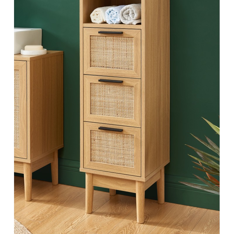 Demi colonne AMANA effet chêne et cannage rotin l30cm