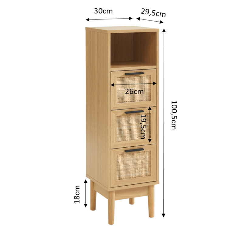 Demi colonne AMANA effet chêne et cannage rotin l30cm