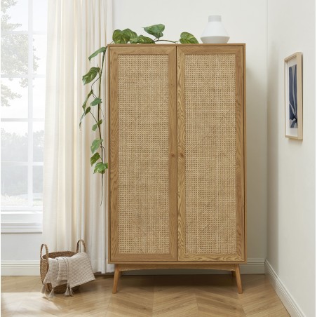 Armoire INES effet chêne et cannage rotin 2 portes