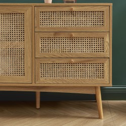 Buffet INES effet chêne et cannage rotin l150cm