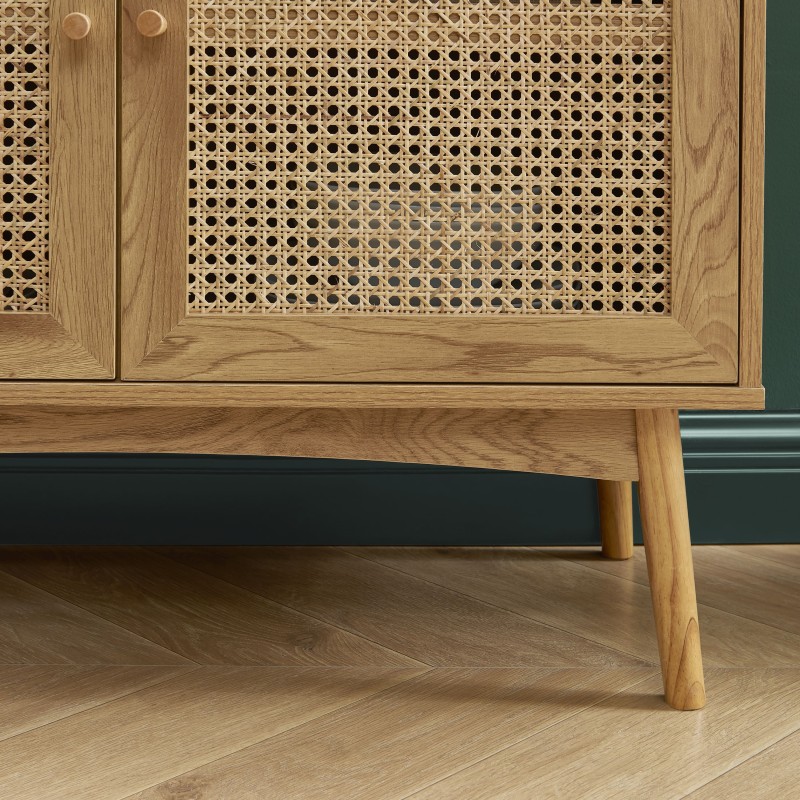 Buffet INES effet chêne et cannage rotin l90cm