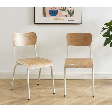 Lot de 2 chaises PANTONE beige sable et placage frêne