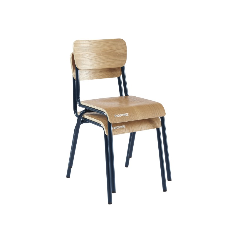 Lot de 2 chaises PANTONE bleu nuit et placage frêne