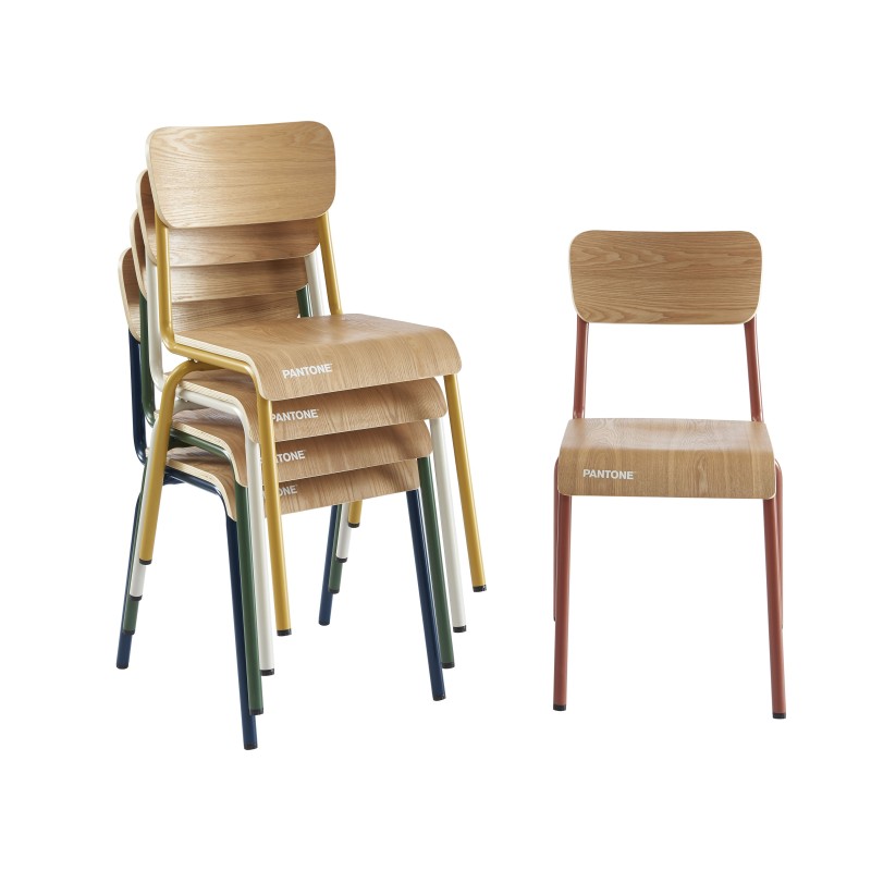Lot de 2 chaises PANTONE bleu nuit et placage frêne