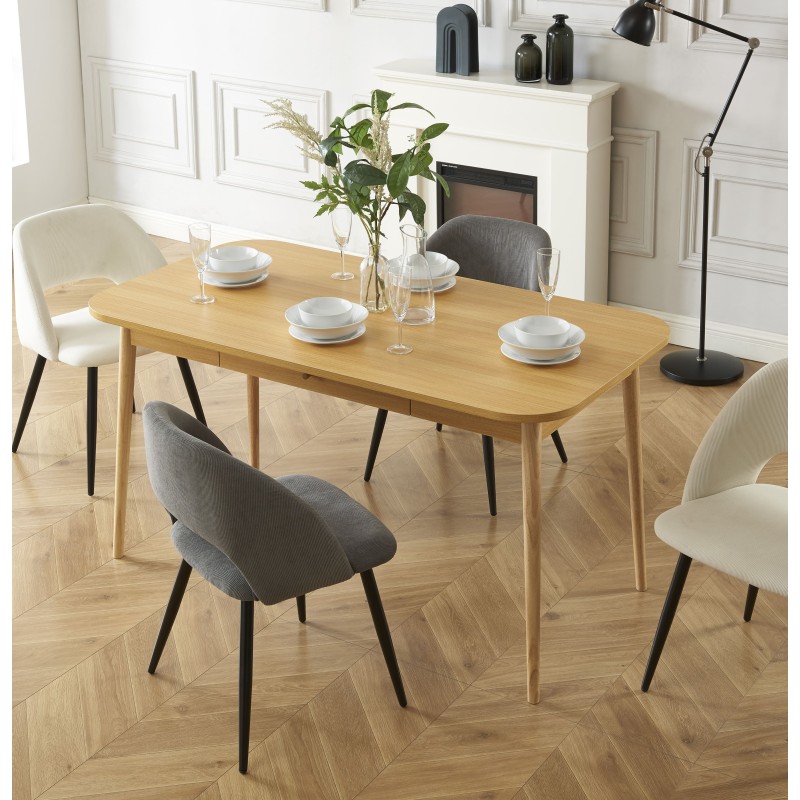 Table à manger MACARON effet chêne avec tiroir
