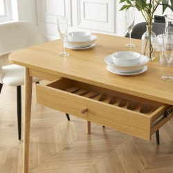 Table à manger MACARON effet chêne avec tiroir