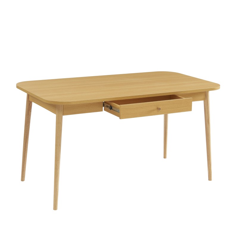 Table à manger MACARON effet chêne avec tiroir