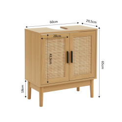 Meuble sous vasque AMANA effet chêne et cannage rotin l60cm