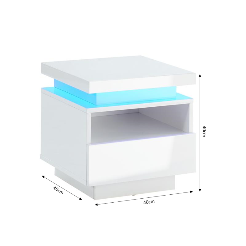 Table de chevet à LED COSMOSLaqué blanc brillant150cm