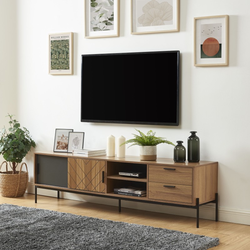 Meuble tv GEOMA effet chêne foncé et gris l180cm