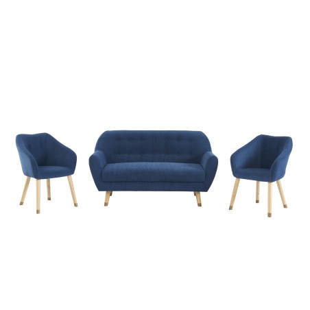 Ensemble HILDA en velours côtelé bleu pieds doré 1 canapé et 2 fauteuils
