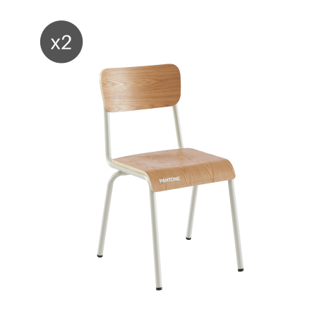 Lot de 2 chaises PANTONE beige sable et placage frêne