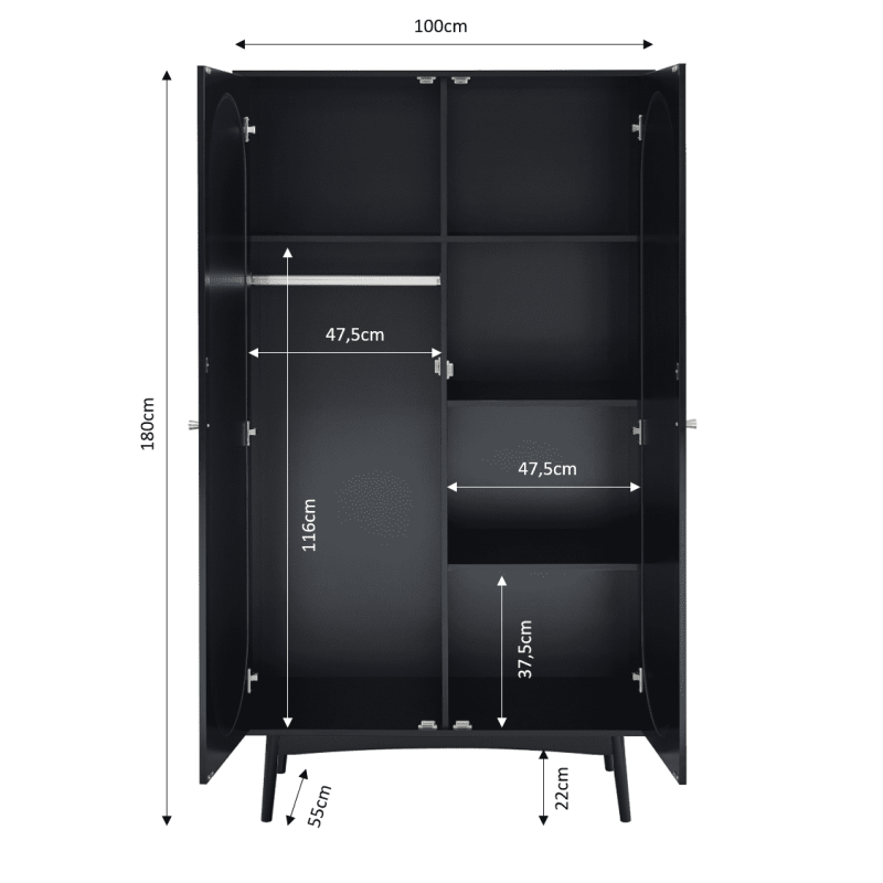 Armoire ANATOLE noir et cannage rotin
