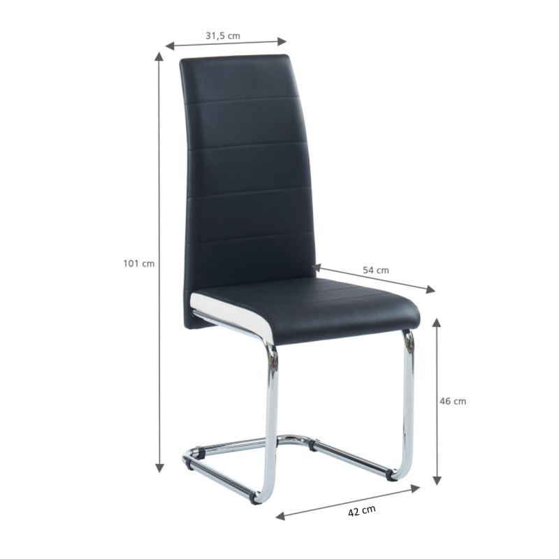 Lot de 2 chaises MARA simili noir et blancpieds métal chromé 