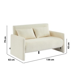Canapé droit JADE en tissu bouclette beige convertible 2 places