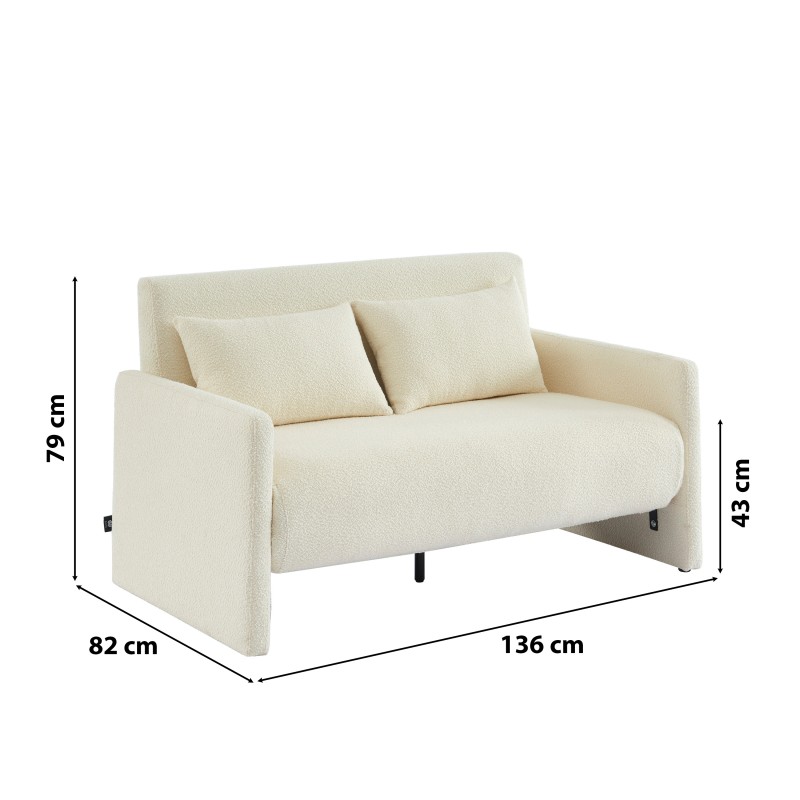 Canapé droit JADE en tissu bouclette beige convertible 2 places