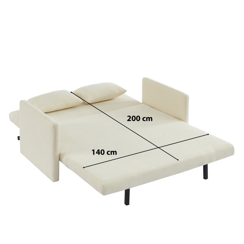 Canapé droit JADE en tissu bouclette beige convertible 3 places