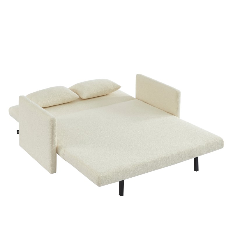 Canapé droit JADE en tissu bouclette beige convertible 3 places