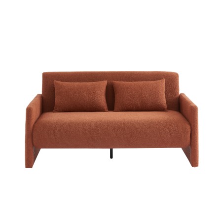 Canapé droit JADE en tissu bouclette terracotta convertible 3 places
