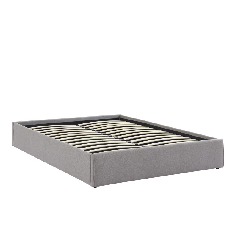 Lit coffre SAKURA tissu gris chiné 140x190 sommier inclus