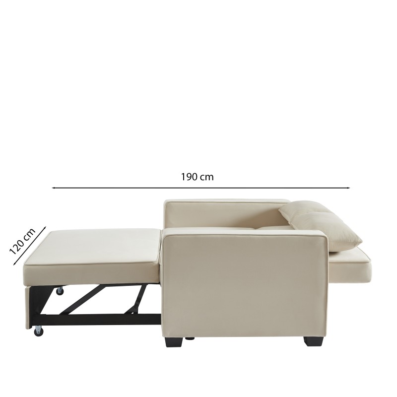 Canapé droit LENA convertible velours beige 2 places